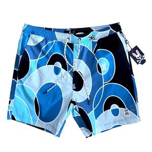 Psycho Bunny Mens Large Blue Geo Swim Trunks Mesh Lined Board Shorts NWT